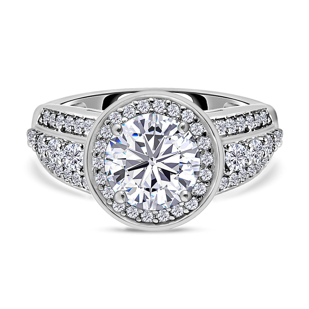 1.96 Ct Moissanite Classic Halo Ring in Platinum Overlay Sterling Silver 8846728 0