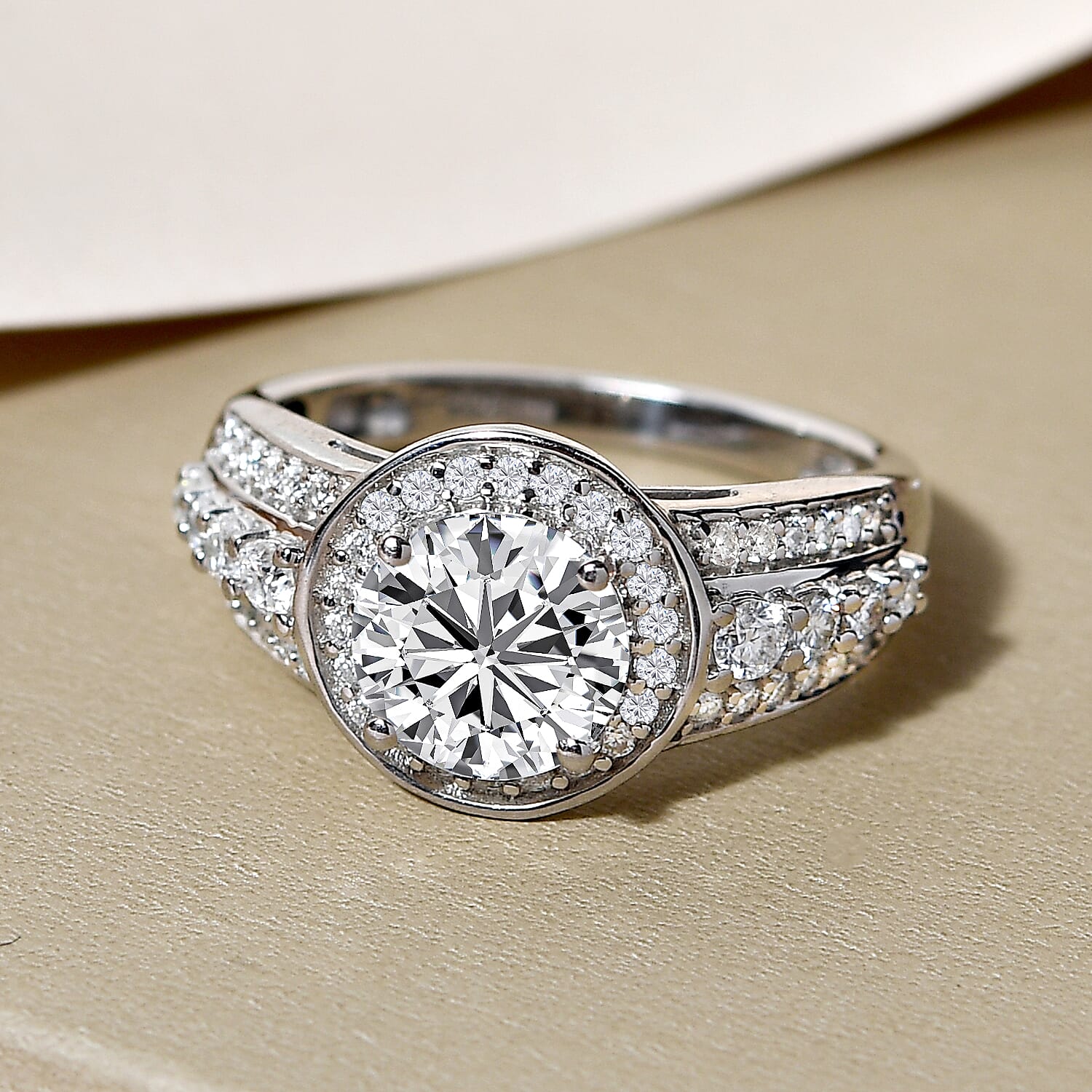 1.96 Ct Moissanite Classic Halo Ring in Platinum Overlay Sterling Silver 8846728 2