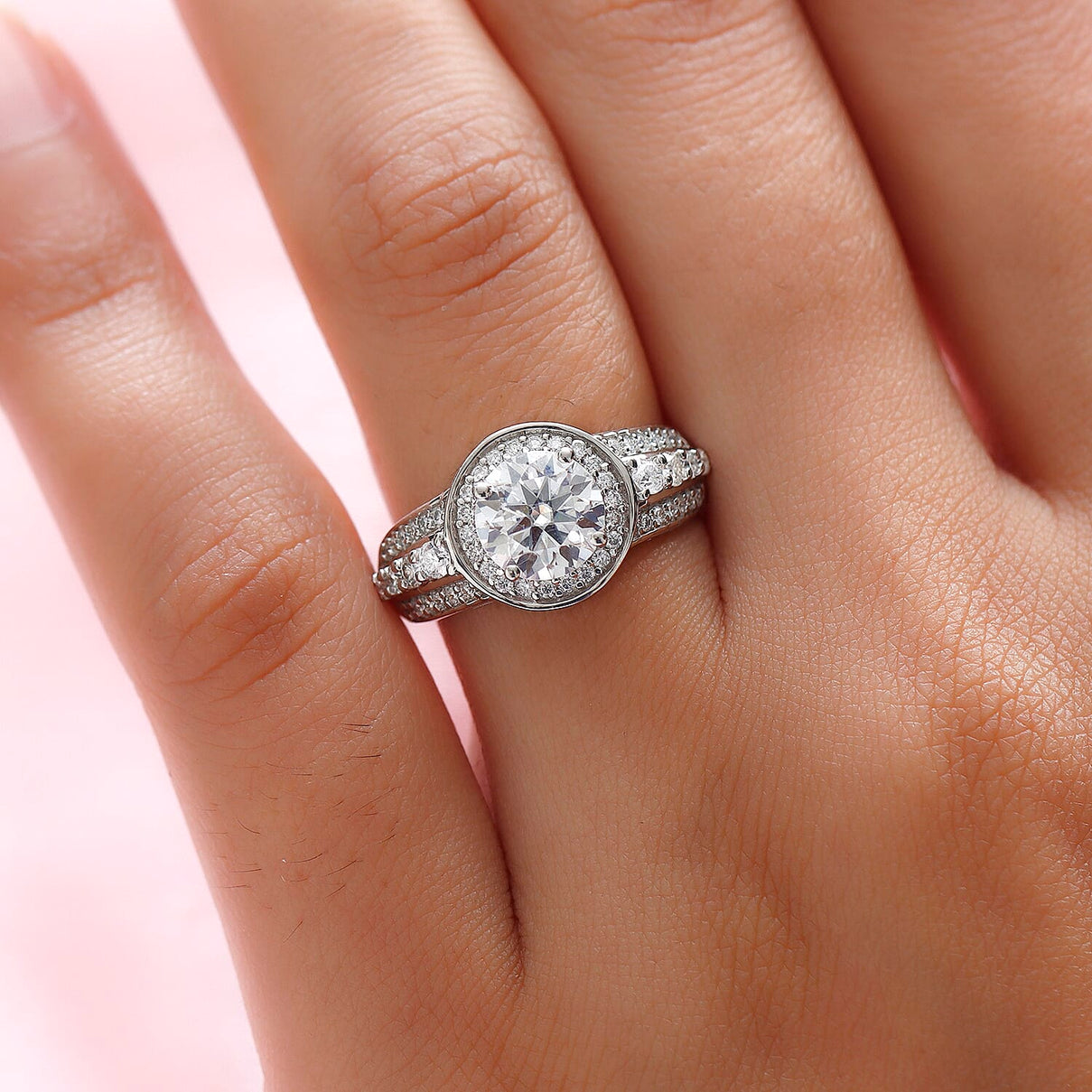 1.96 Ct Moissanite Classic Halo Ring in Platinum Overlay Sterling Silver 8846728 3