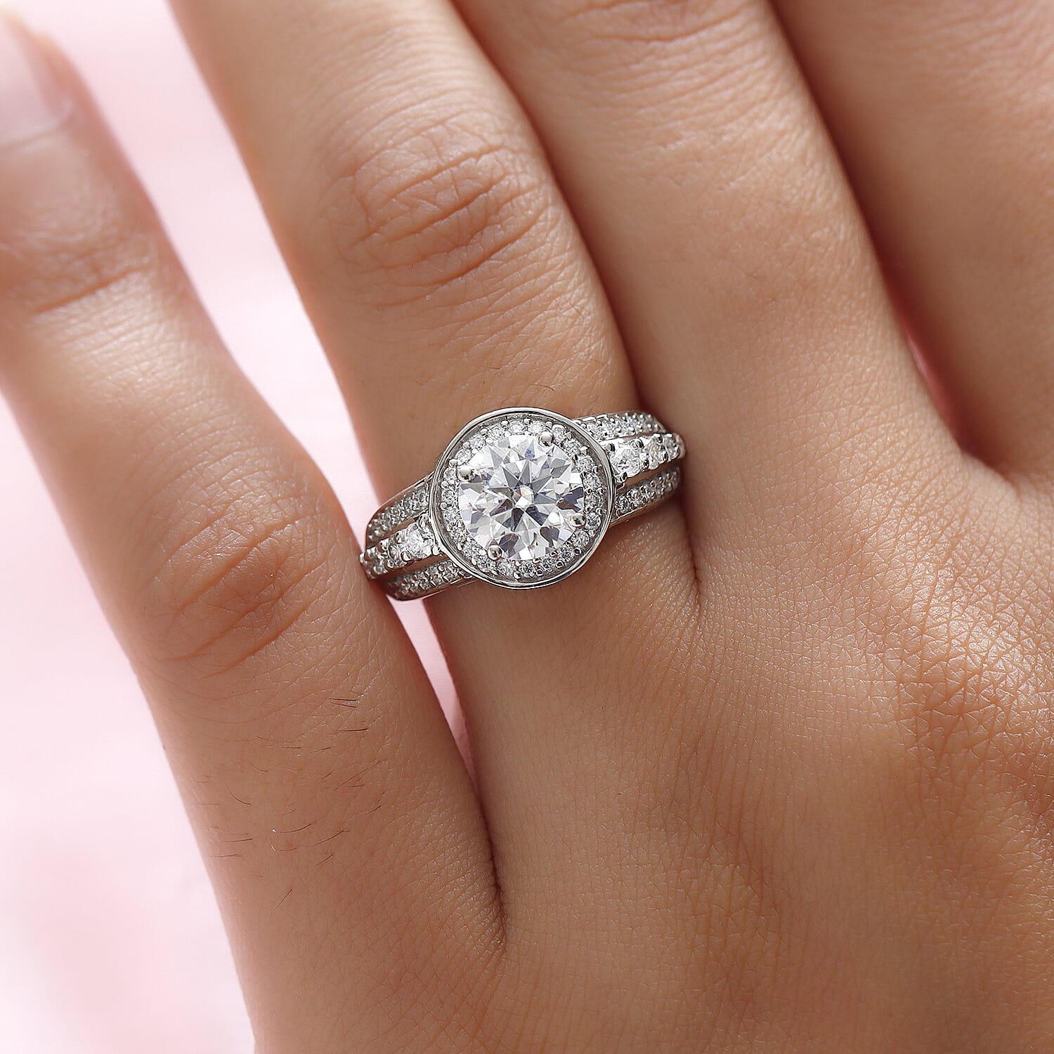 1.96 Ct Moissanite Classic Halo Ring in Platinum Overlay Sterling Silver 8846728 3
