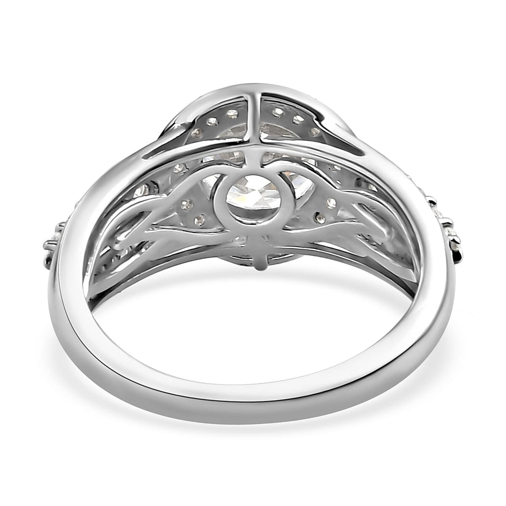 Moissanite Ring in Platinum Overlay Sterling Silver 1.96 Ct.