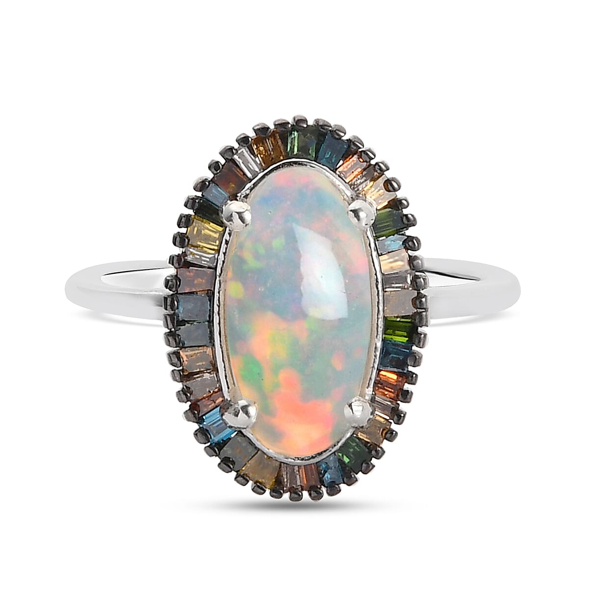 1.96 Ct. Ethiopian Welo Opal and Multi Gemstone Ring in Platinum Plated Sterling Silver 3857919 0