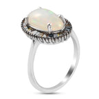 Ethiopian Welo Opal and Multi Diamond Ring in Platinum Overlay Sterling Silver 1.96 Ct.