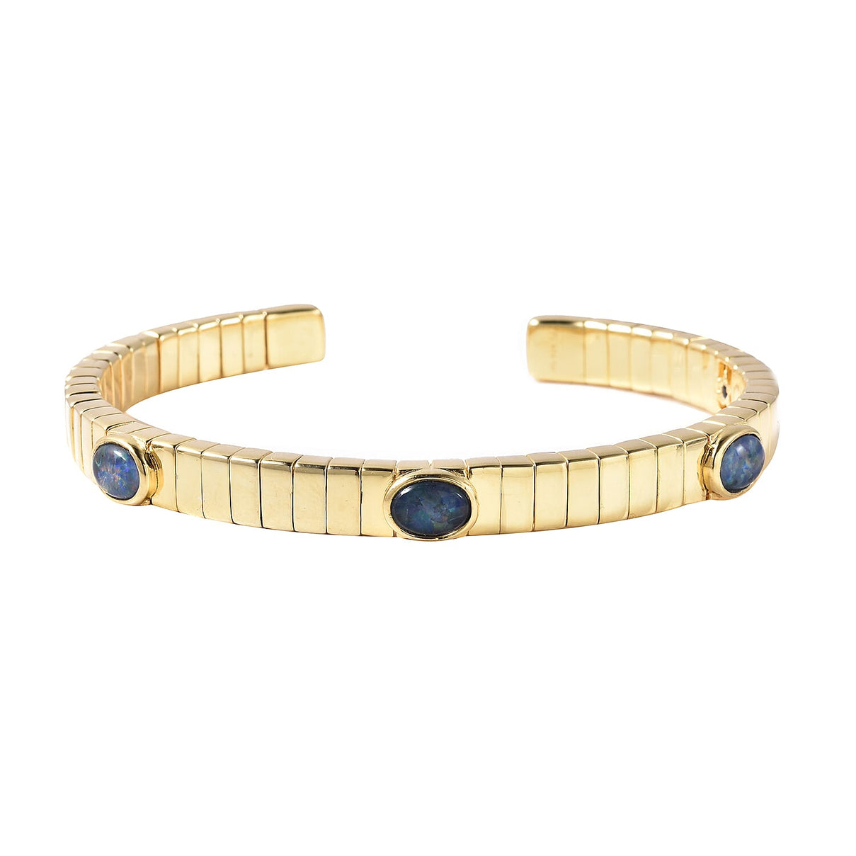 GP Collection - Tubo Gas - Australian Boulder Opal Bangle (Size 7.5) in Yellow Gold Overlay Sterling Silver 3726588 2