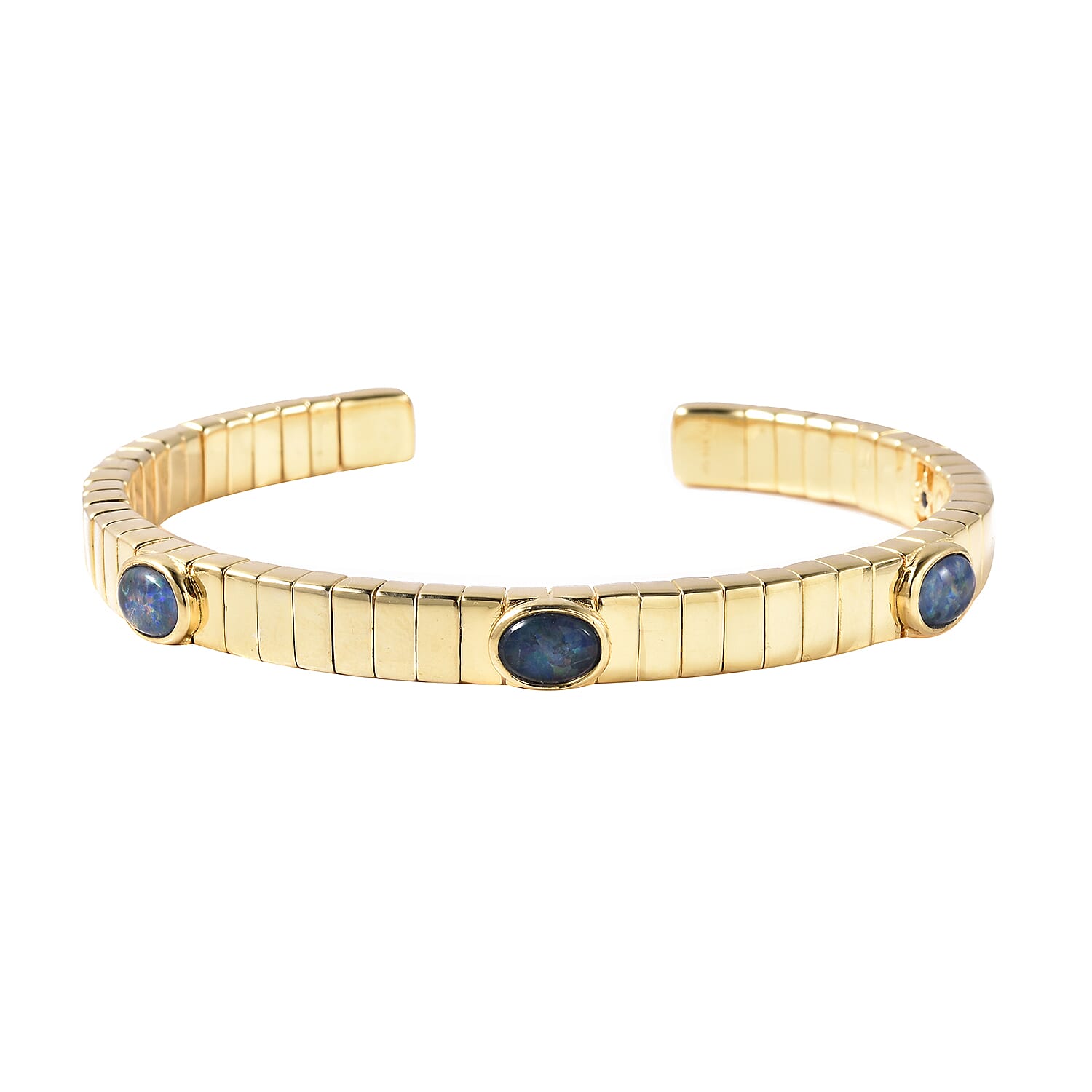 GP Collection - Tubo Gas - Australian Boulder Opal Bangle (Size 7.5) in Yellow Gold Overlay Sterling Silver 3726588 2