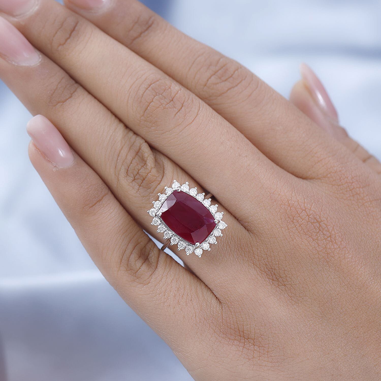 10.9 Ct. AAA African Ruby and Moissanite Halo Ring in 9K White Gold 7382500 15