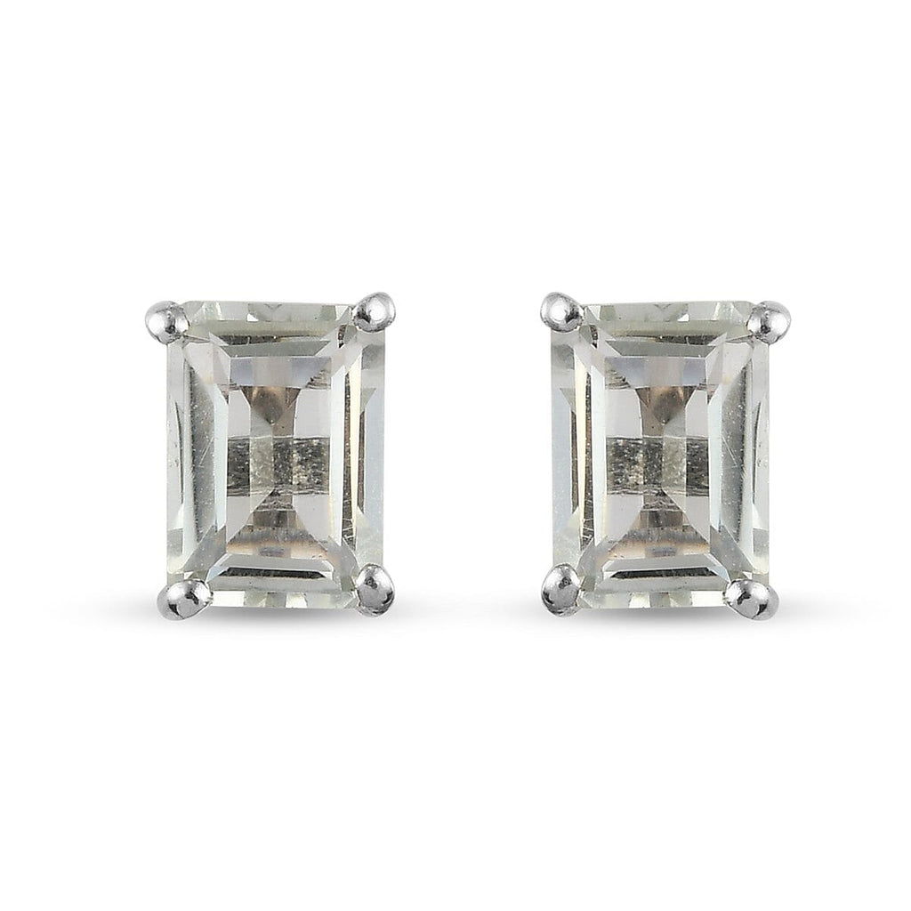 Prasiolite Stud Earrings with Push Back in Platinum Overlay Sterling Silver 1.95 Ct.