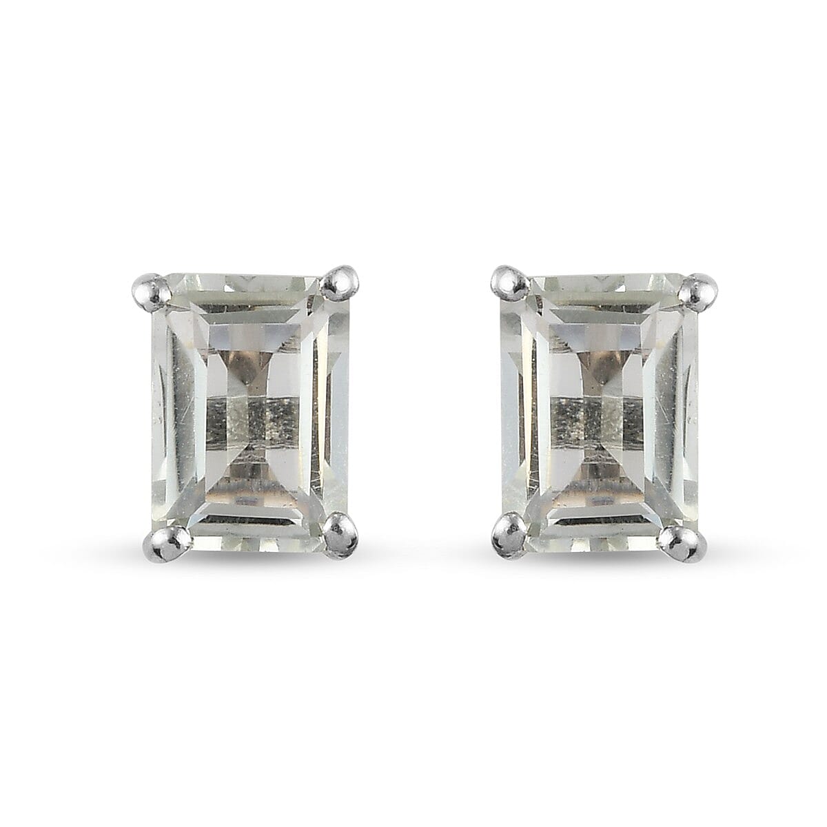 10.2 Ct. Prasiolite Solaitre Stud Earrings in Platinum Plated Sterling Silver V32529053 0