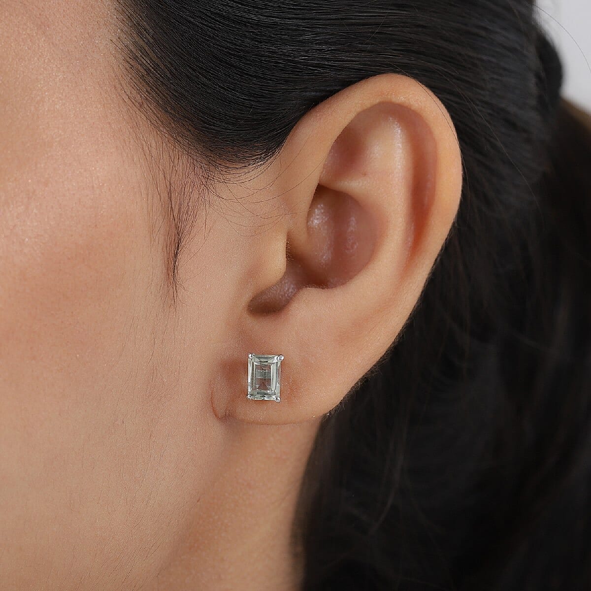 10.2 Ct. Prasiolite Solaitre Stud Earrings in Platinum Plated Sterling Silver V32529053 3