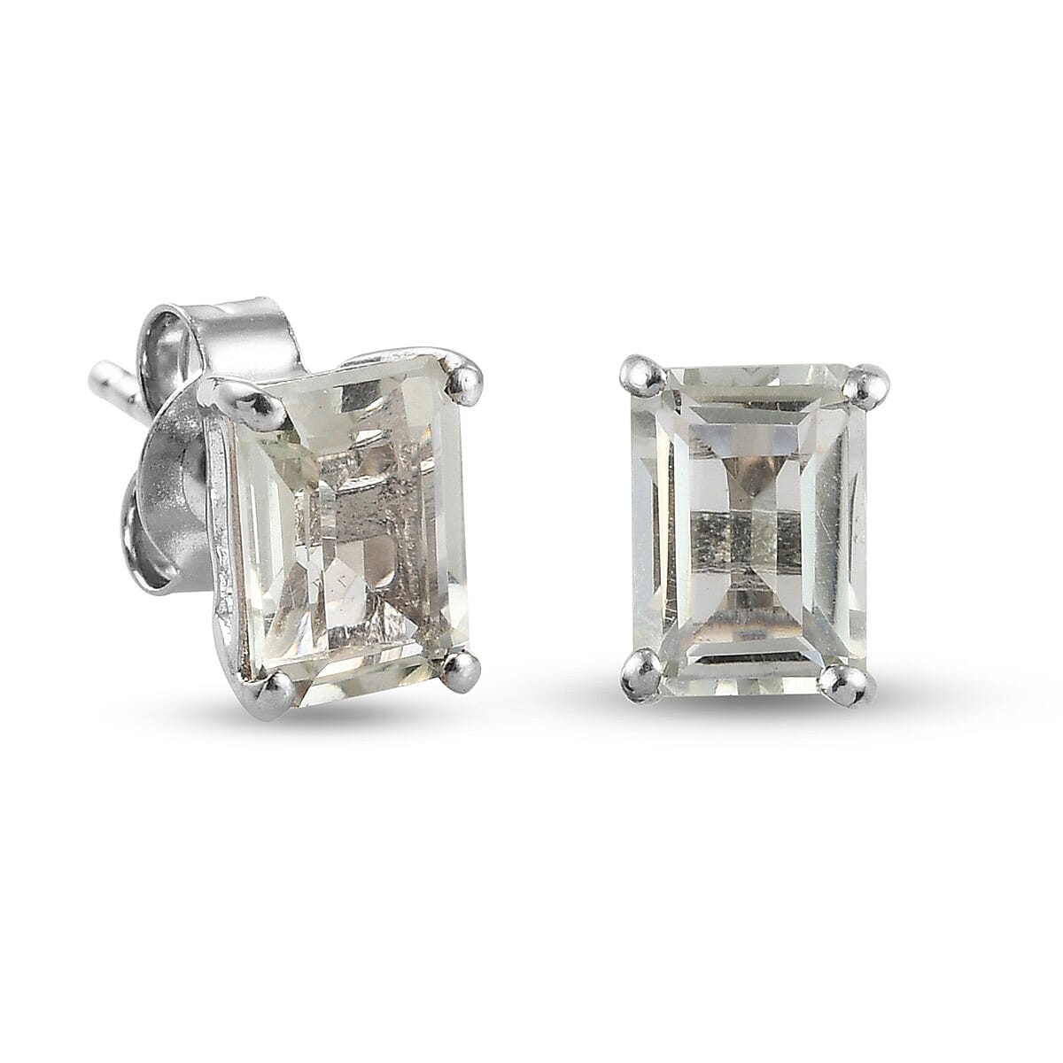 10.2 Ct. Prasiolite Solaitre Stud Earrings in Platinum Plated Sterling Silver V32529053 4