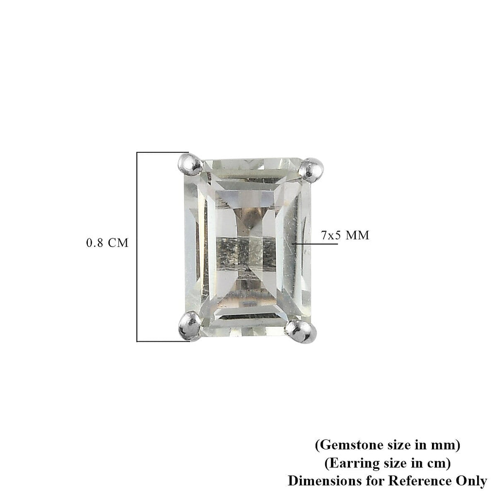 Prasiolite Stud Earrings with Push Back in Platinum Overlay Sterling Silver 1.95 Ct.