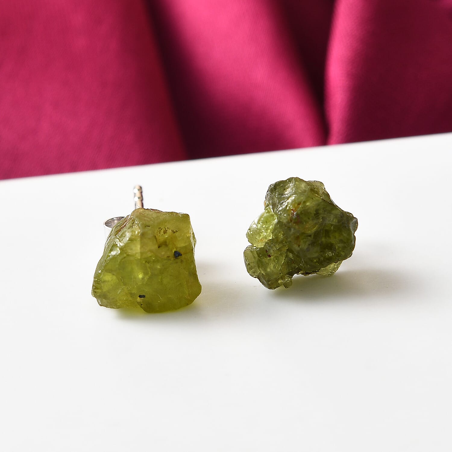 10.45 Ct. Raw Peridot Solitaire Stud Earrings in Platinum Plated Sterling Silver 3793807 2