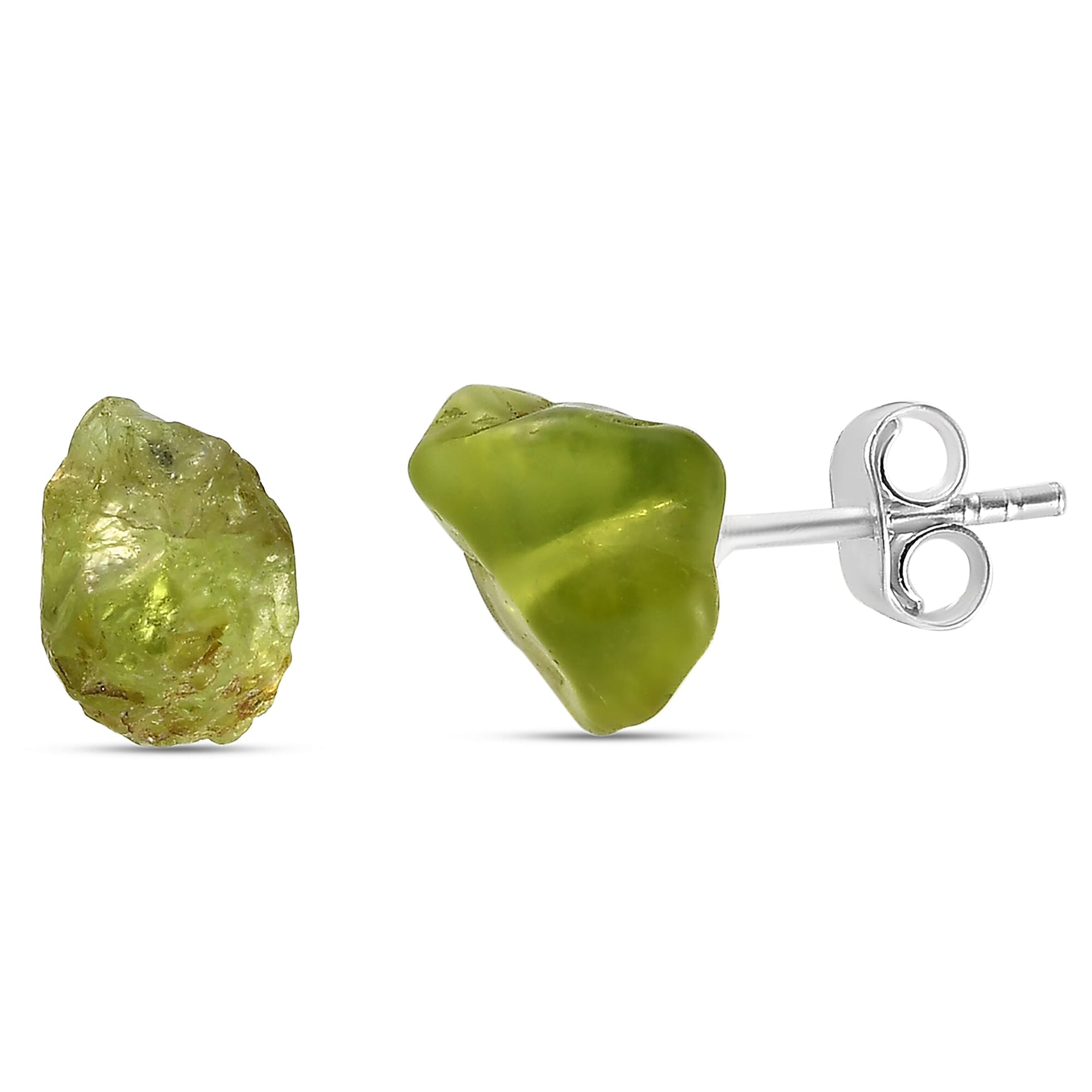 10.45 Ct. Raw Peridot Solitaire Stud Earrings in Platinum Plated Sterling Silver 3793807 6