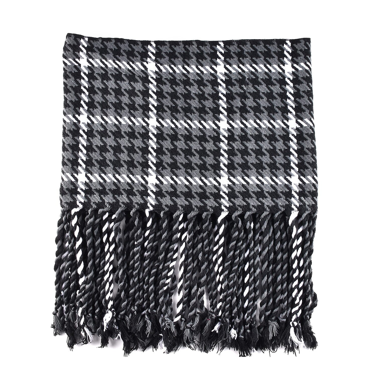 100% Acrylic Checkered Pattern Tassel Detailing Scarf - Black 6009686 0