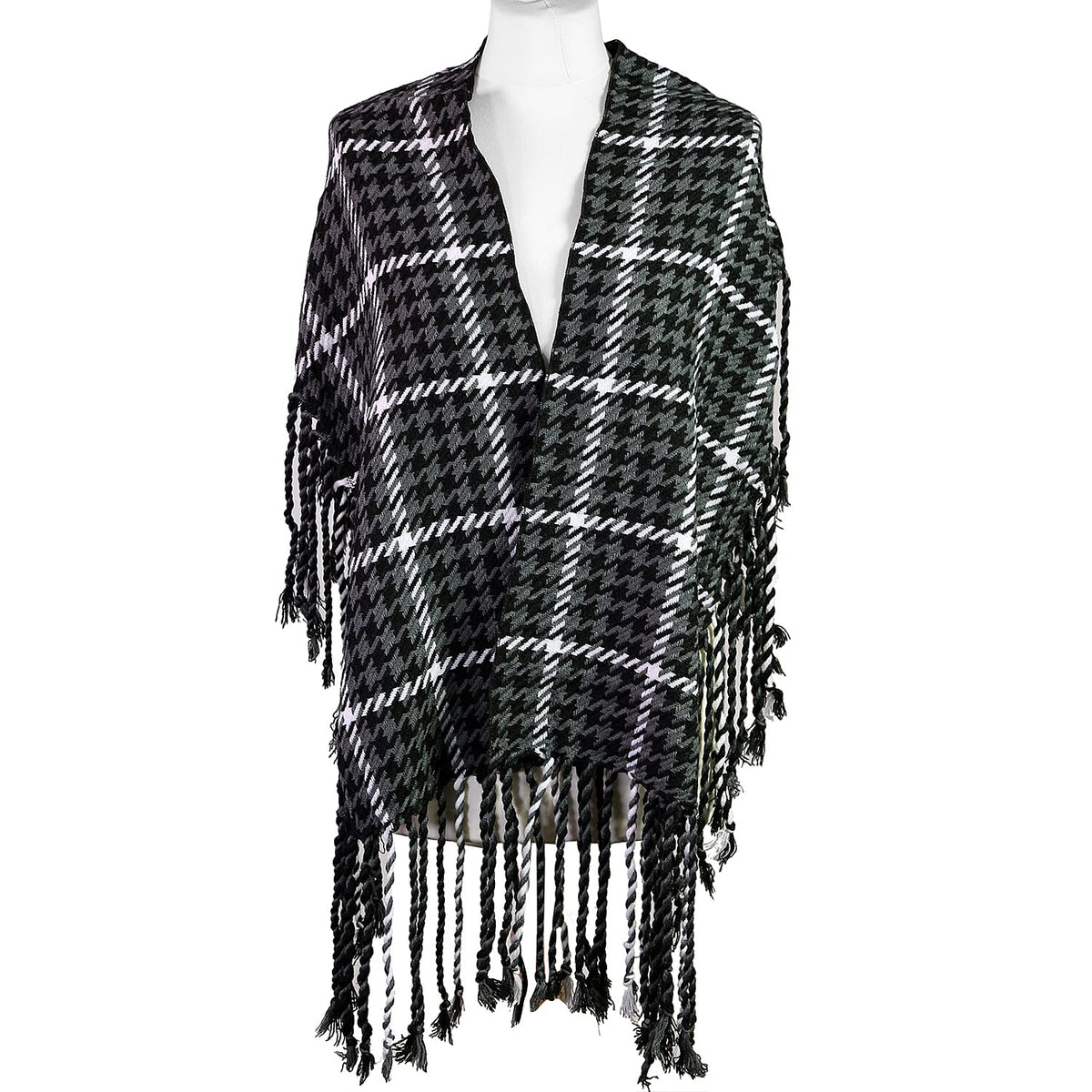 100% Acrylic Checkered Pattern Tassel Detailing Scarf - Black 6009686 2
