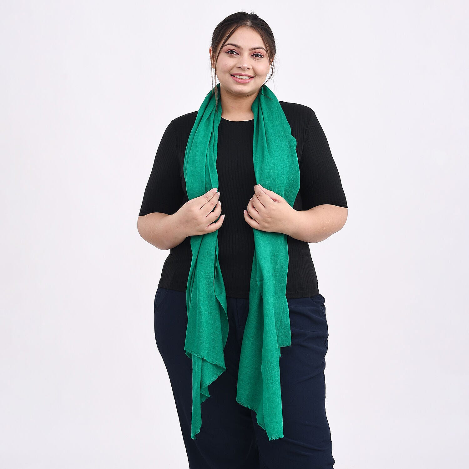 100% Cashmere Wool Women's Shawl (190 X 70 cm) - Green and Black 7198574 2