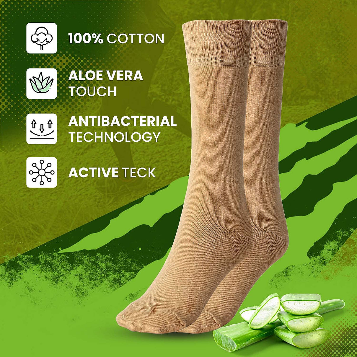 100% Cotton Aloe Fresh Socks (Size 4-8 ) - Beige 3421616 1
