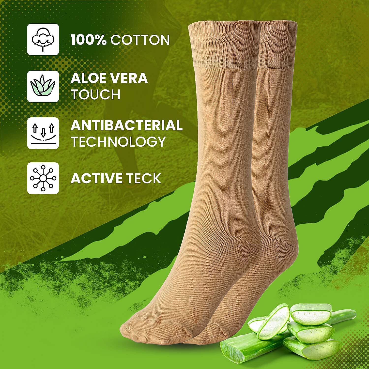 100% Cotton Aloe Vera Fresh Socks (Size 8-13) -Beige 3489283 1