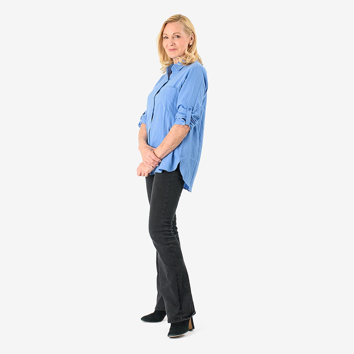 Close Out Deal - 100% Cotton Button Down Classic V-Neck Shirt (Size 20) - Blue 8062696 4