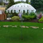 100% Cotton Canvas Block Printed Ethnic Parasol Size (6 Ft. Dia. Shade and 8 Ft. Long Pole) - Red - Green