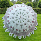 100% Cotton Canvas Block Printed Ethnic Parasol Size (6 Ft. Dia. Shade and 8 Ft. Long Pole) - Red - Green