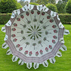 100% Cotton Canvas Block Printed Ethnic Parasol Size (6 Ft. Dia. Shade and 8 Ft. Long Pole) - Red - Green