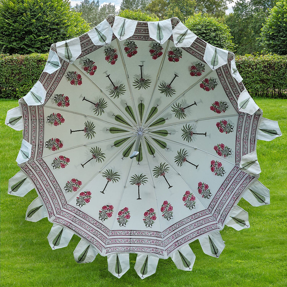 100% Cotton Canvas Block Printed Ethnic Parasols Size - Red and Green 7433546 4