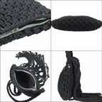 100% Cotton Crossbody Macrame Bag with Long Handle - Fringes  - Black