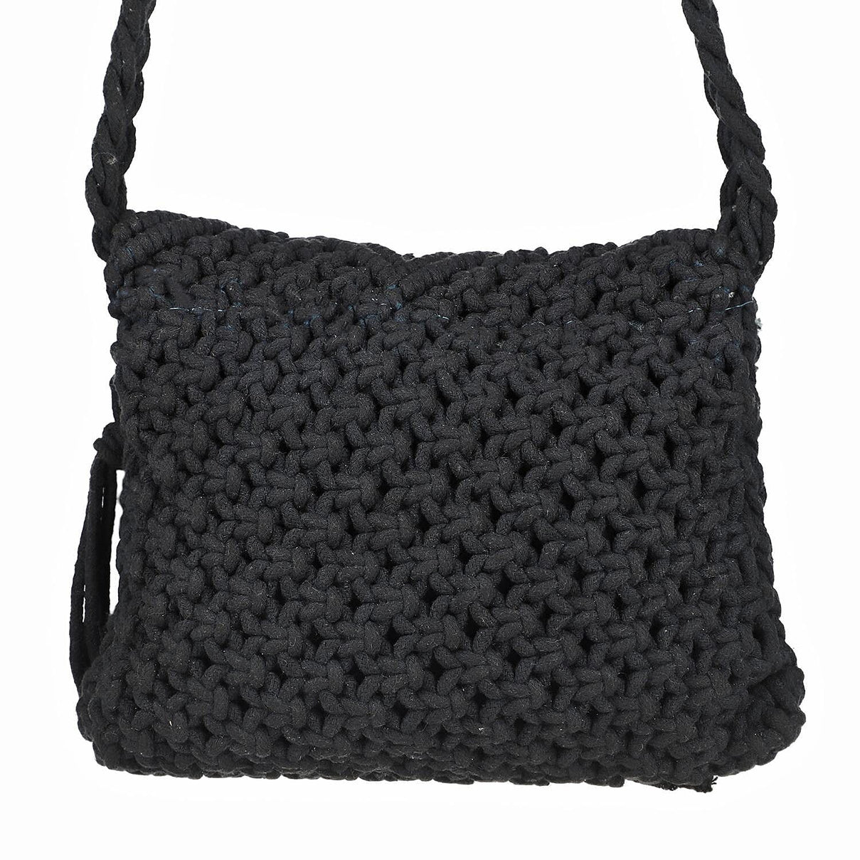100% Cotton Crossbody Macrame Bag with Long Handle and Fringes - Black 8717933 6