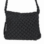 100% Cotton Crossbody Macrame Bag with Long Handle - Fringes  - Black
