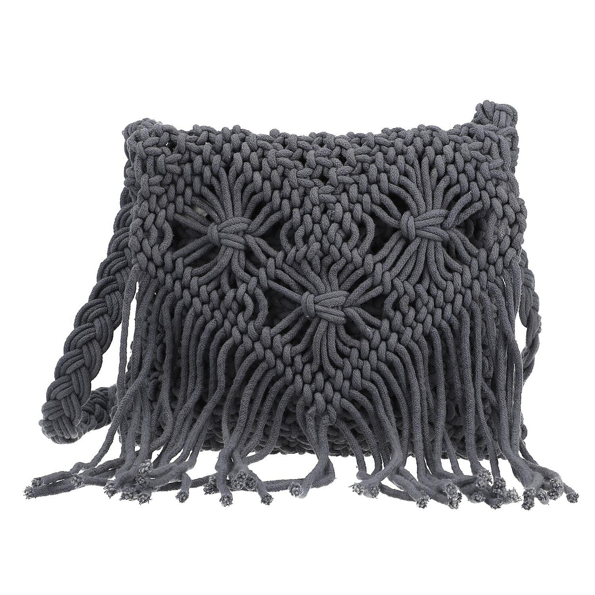 100% Cotton Crossbody Macrame Bag with Long Handle - Grey 8717918 0
