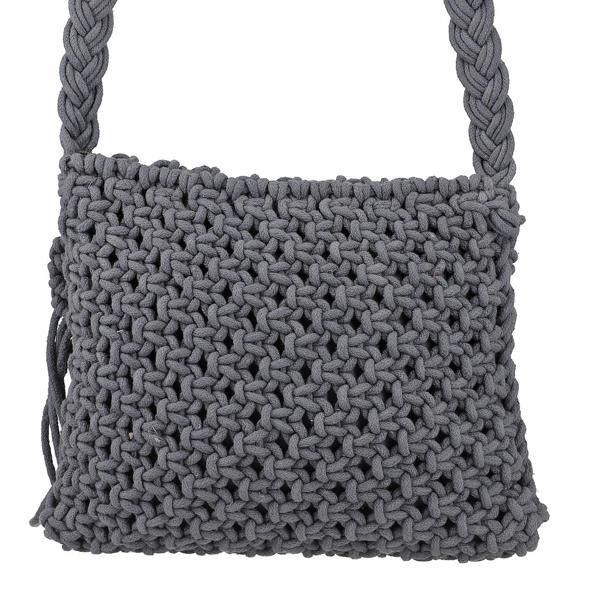 100% Cotton Crossbody Macrame Bag with Long Handle - Grey 8717918 6