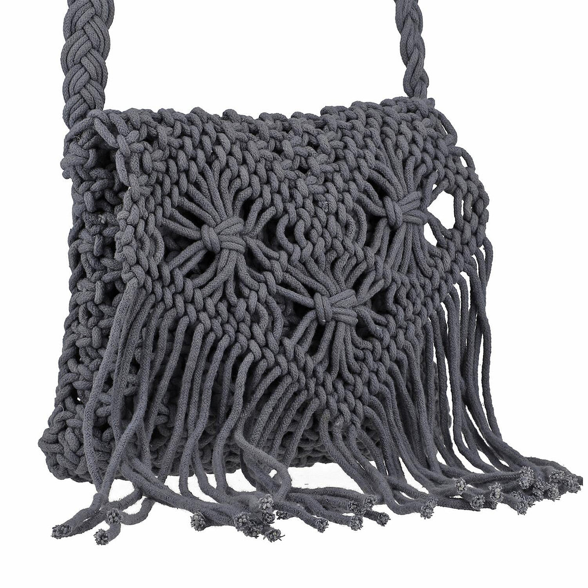 100% Cotton Crossbody Macrame Bag with Long Handle - Grey 8717918 7