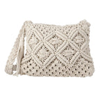 100% Cotton Crossbody Macrame Bag with Long Handle - White