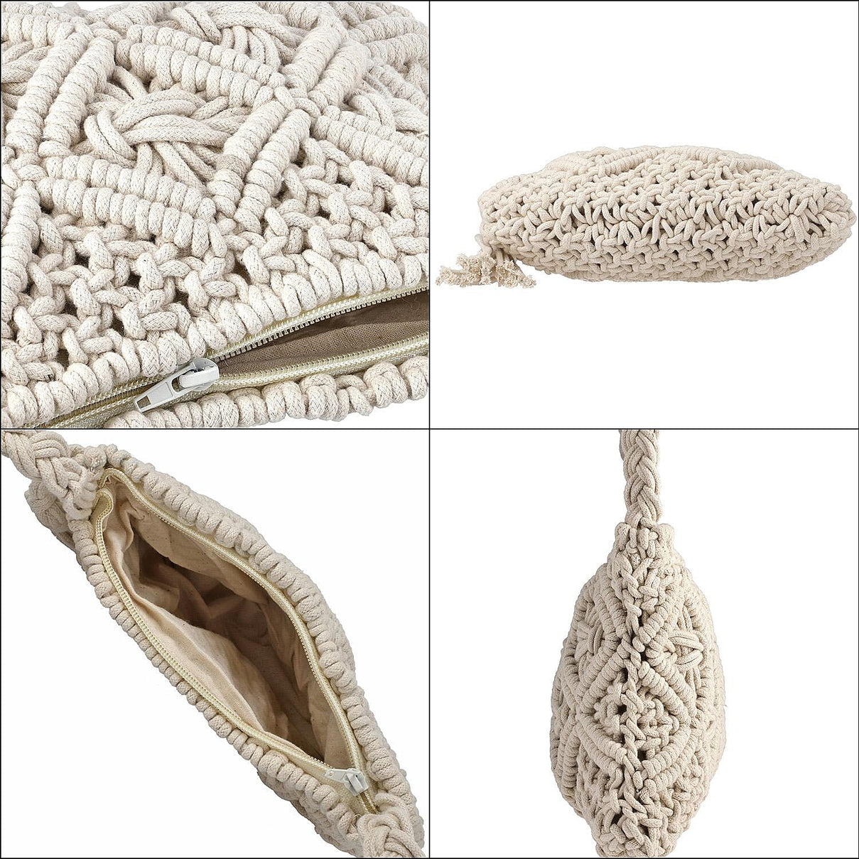 100% Cotton Crossbody Macrame Bag with Long Handle - White 8717877 5