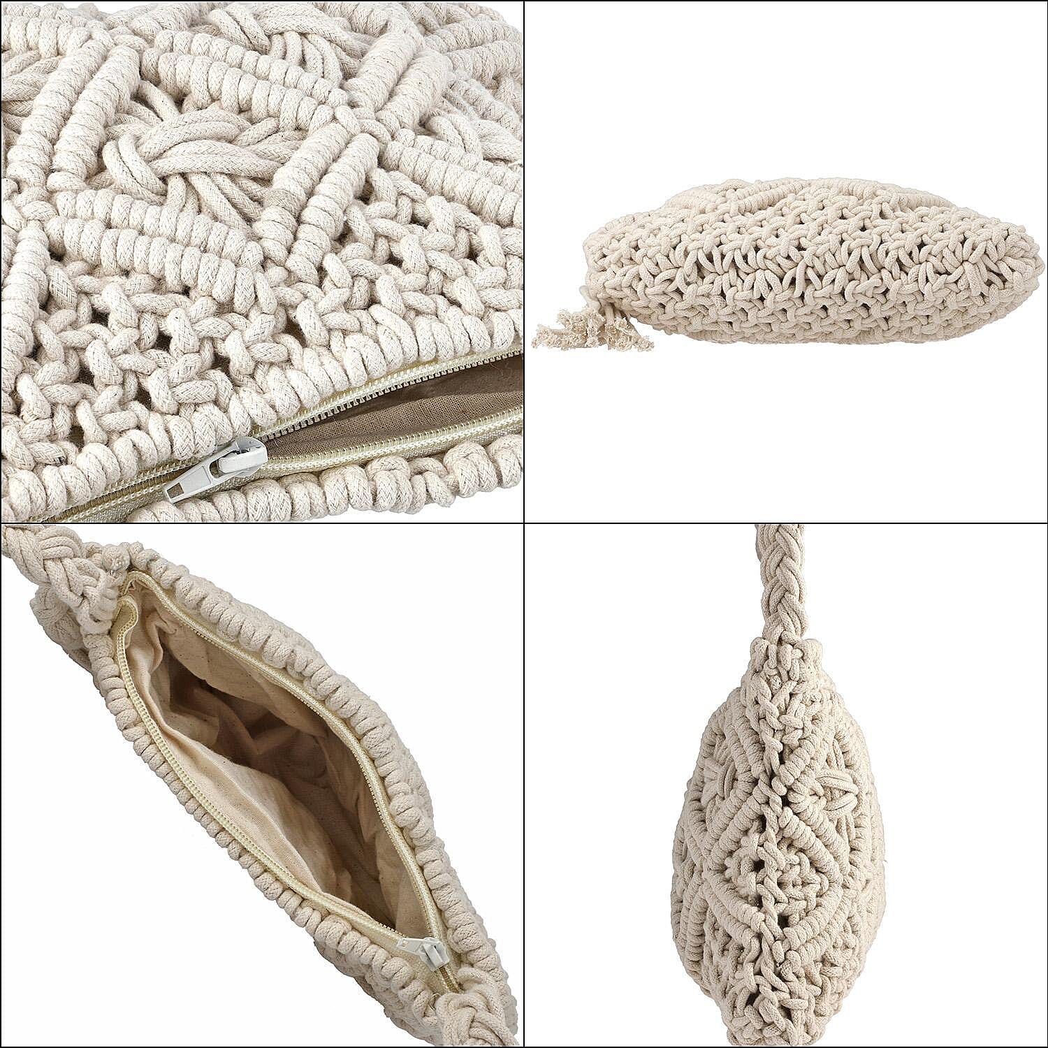 100% Cotton Crossbody Macrame Bag with Long Handle - White 8717877 5
