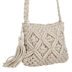 100% Cotton Crossbody Macrame Bag with Long Handle - White