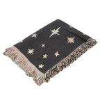 100% Cotton SOHO Design Jacquard Woven Moon Phase Print Throw with Fringes (Size 155x125 Cm) - Black