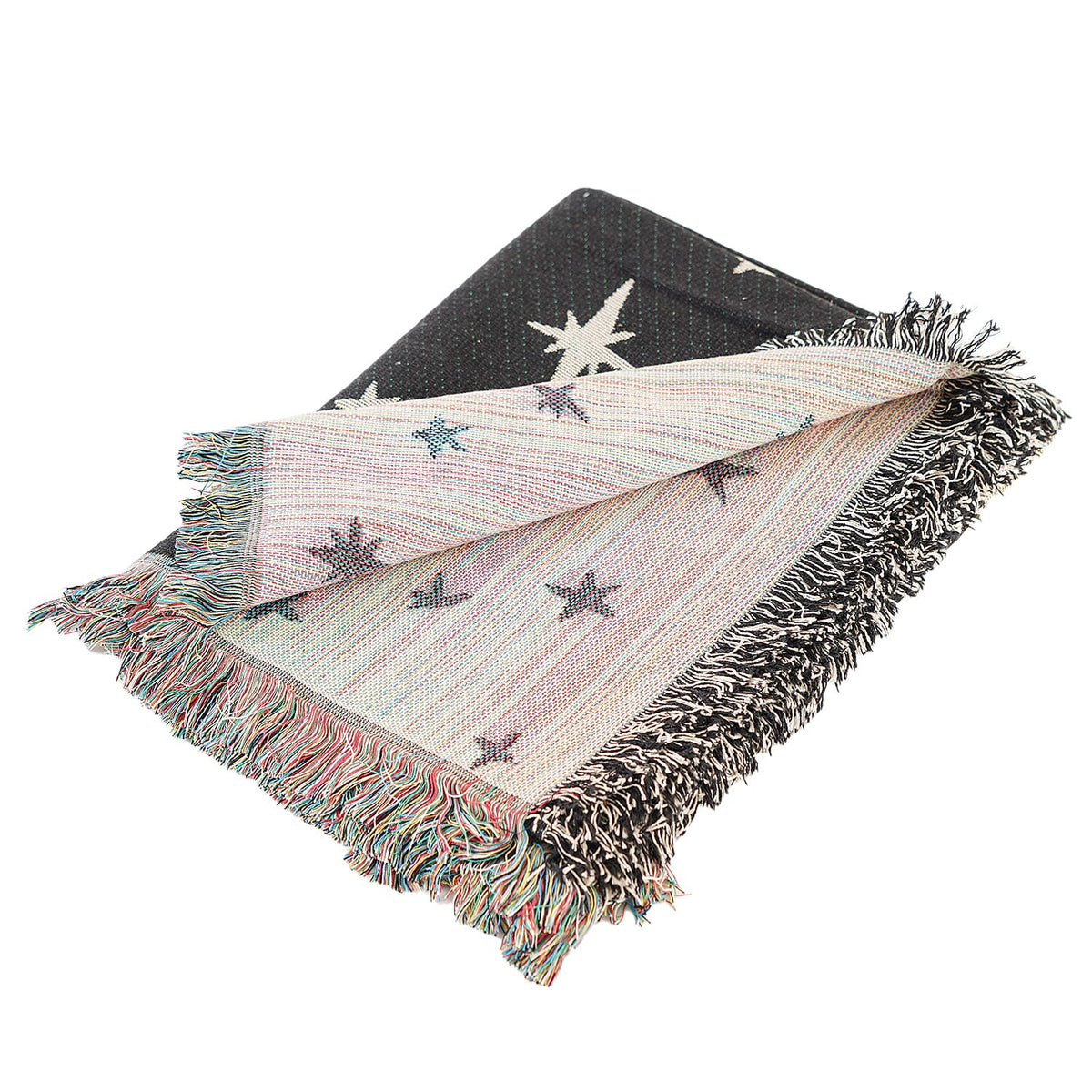 100% Cotton Jacquard Woven Moon Phase Print Throw with Fringes For Home DÃ©cor - Black 7311273 6