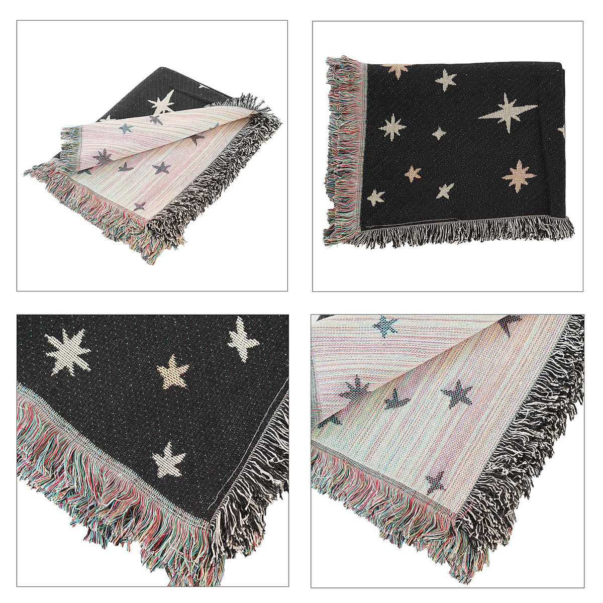 100% Cotton Jacquard Woven Moon Phase Print Throw with Fringes For Home DÃ©cor - Black 7311273 8