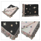 100% Cotton SOHO Design Jacquard Woven Moon Phase Print Throw with Fringes (Size 155x125 Cm) - Black