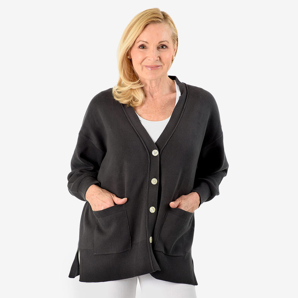 100% Cotton Knitted Solid Cardigan  (Size - L-XL) - Charcoal 8064649 0
