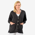 100% Cotton V-Neck Solid Cardigan with Stretch (Size - L-XL) - Charcoal