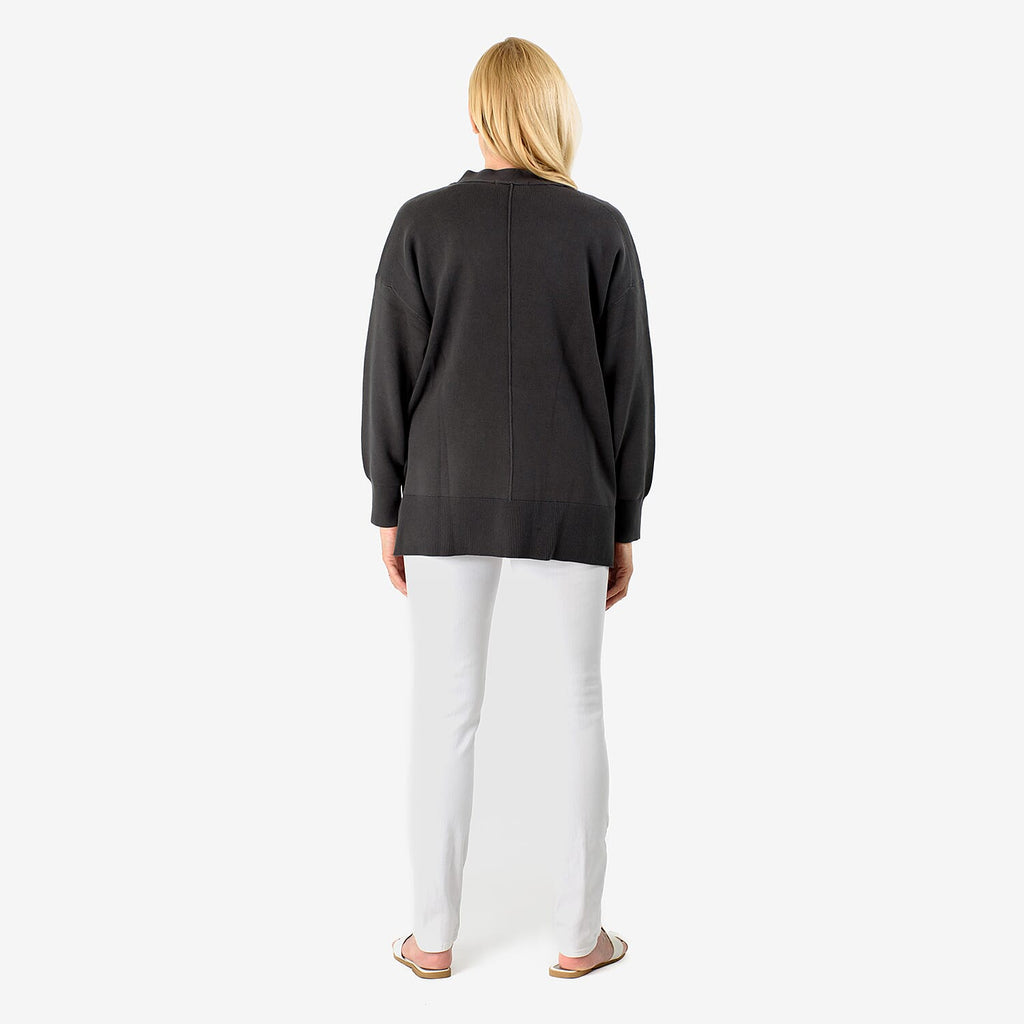 100% Cotton V-Neck Solid Cardigan with Stretch (Size - L-XL) - Charcoal
