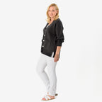 100% Cotton V-Neck Solid Cardigan with Stretch (Size - L-XL) - Charcoal