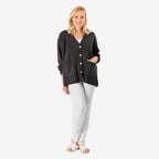 100% Cotton V-Neck Solid Cardigan with Stretch (Size - L-XL) - Charcoal