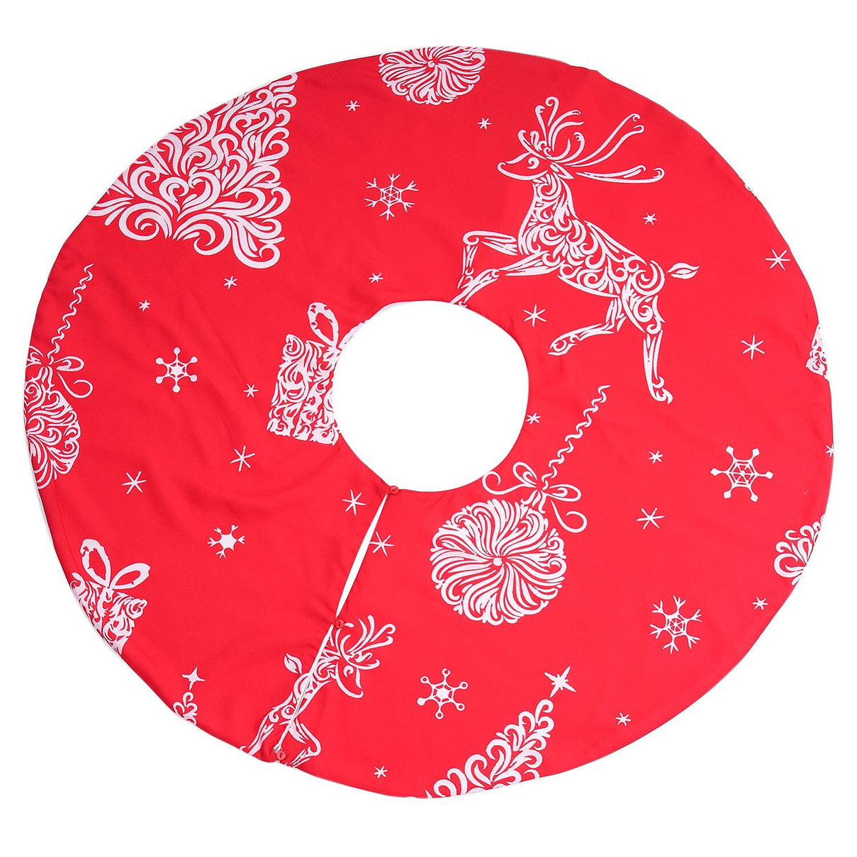 100% Cotton Reindeer Print Christmas Tree Skirt (Size 89Dia Cm) - Red 7132869 0