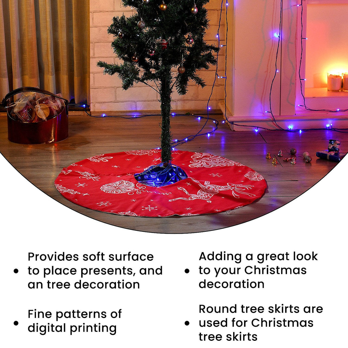 100% Cotton Reindeer Print Christmas Tree Skirt (Size 89Dia Cm) - Red 7132869 4
