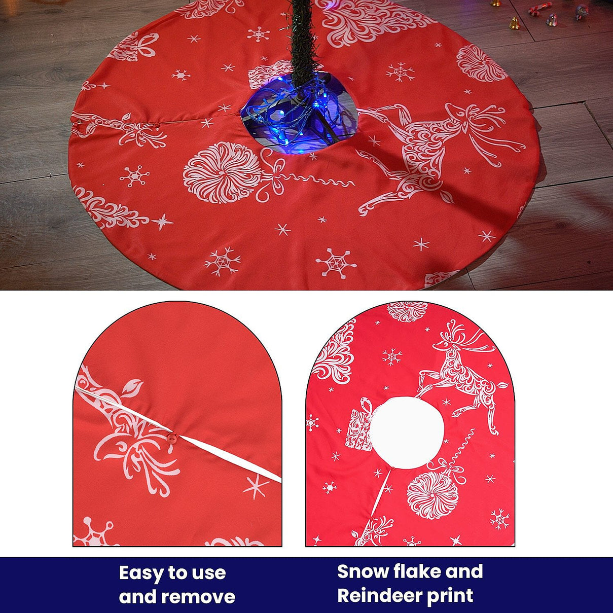 100% Cotton Reindeer Print Christmas Tree Skirt (Size 89Dia Cm) - Red 7132869 5