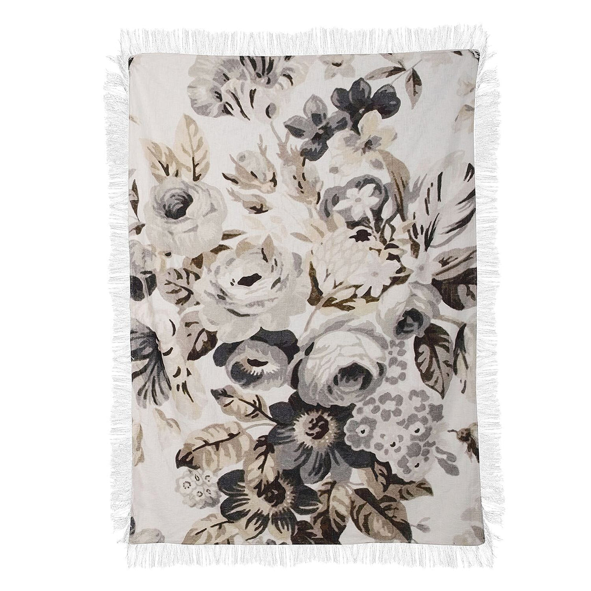 100% Cotton Slub Digital Printed Throw Blanket with Frill - Ivory and Black 7016636 3